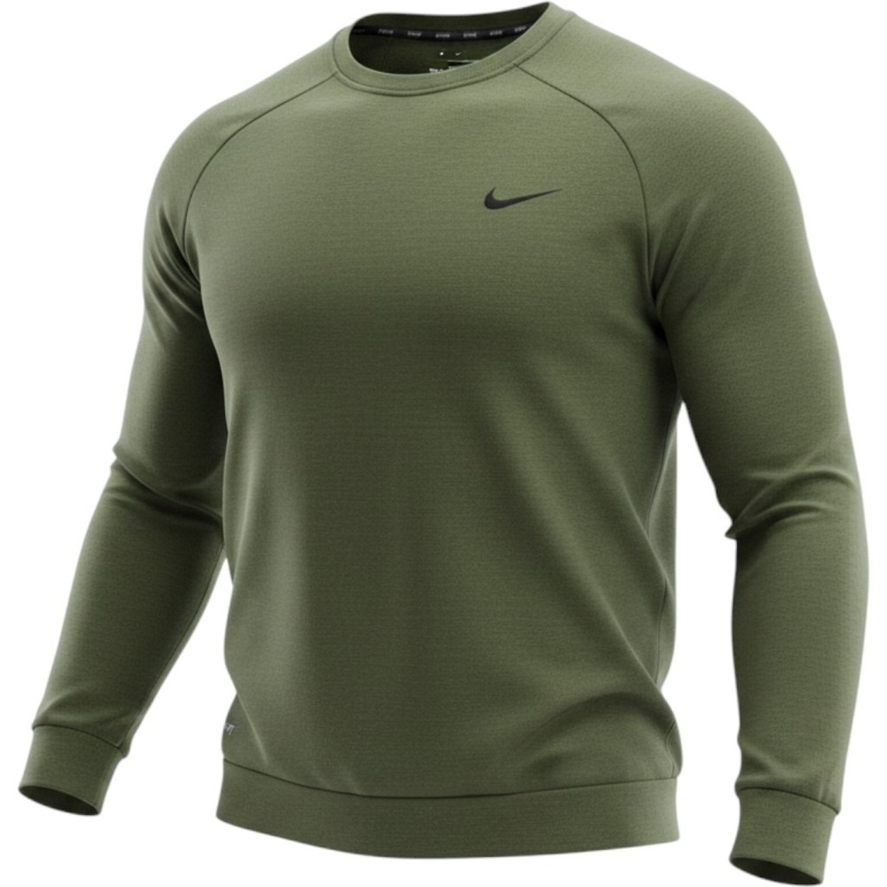 Nike Dri-FIT Mens XXL Olive Green Heather Training Sweatshirt Raglan Crew Neck